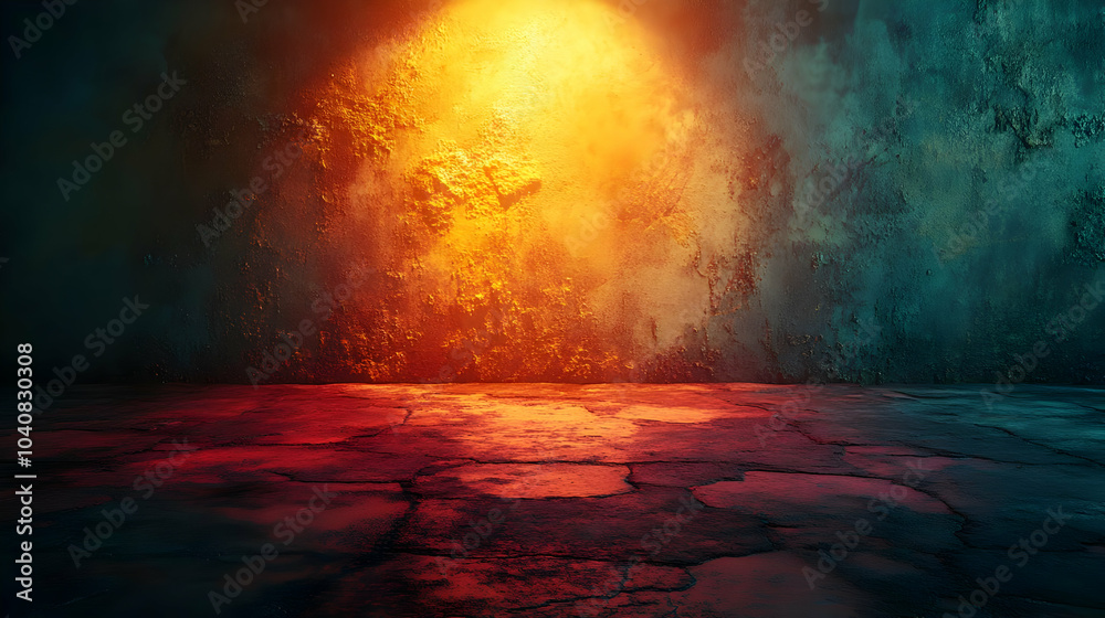Obraz premium Dark Grunge Concrete Background With Red And Yellow Light