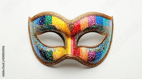 Vibrant and colorful masquerade mask featuring intricate designs and bright hues perfect for parties and celebrations.