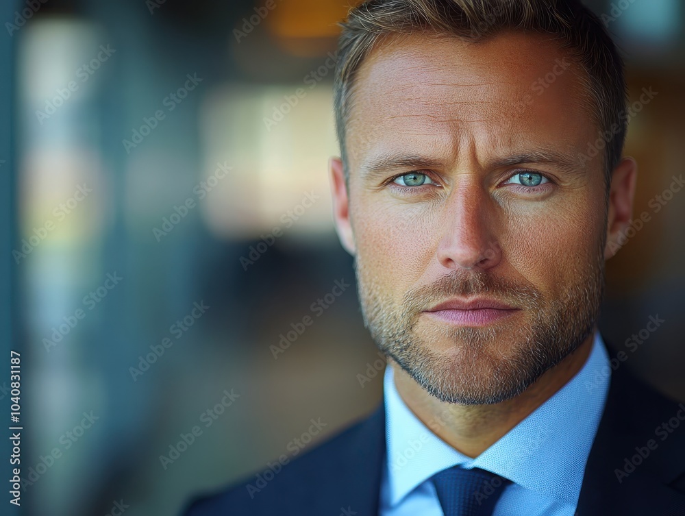 Confident man in a suit with blue eyes, looking serious and professional. Confident man in a suit with blue eyes, looking serious and professional.