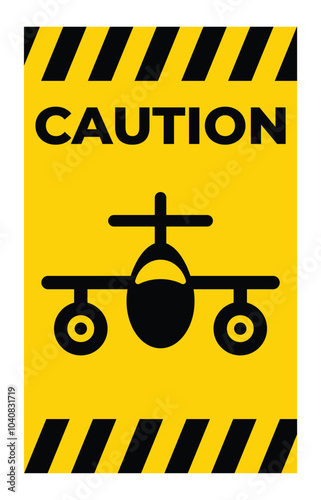 Caution Sign with Airplane Icon in Bold Colors