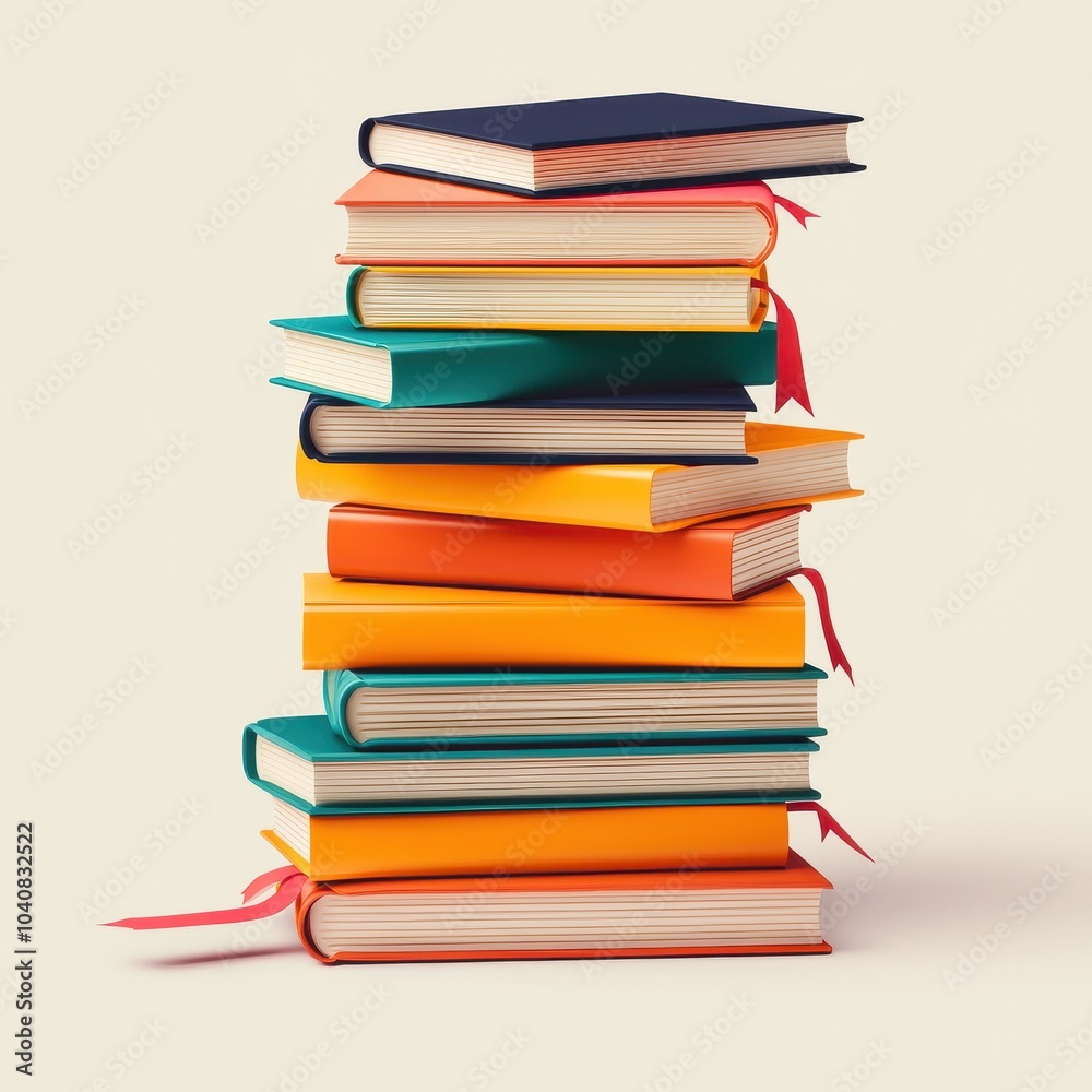 Colorful stacked books with ribbons on a white isolate background. Colorful stacked books with ribbons on a white isolate background.