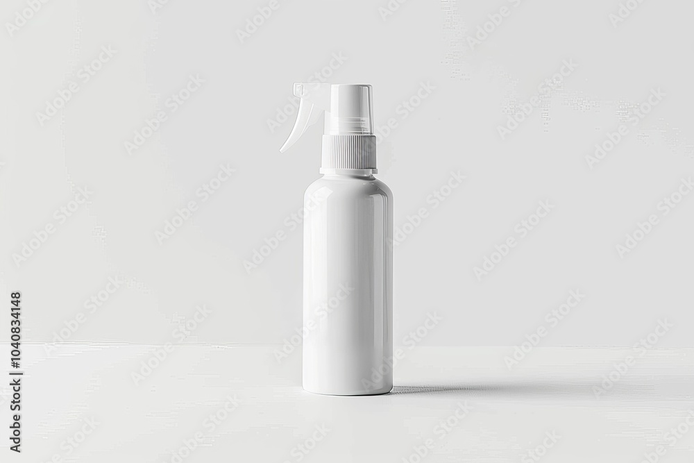 White Plastic Spray Bottle Mockup on a White Background. White Plastic Spray Bottle Mockup on a White Background.