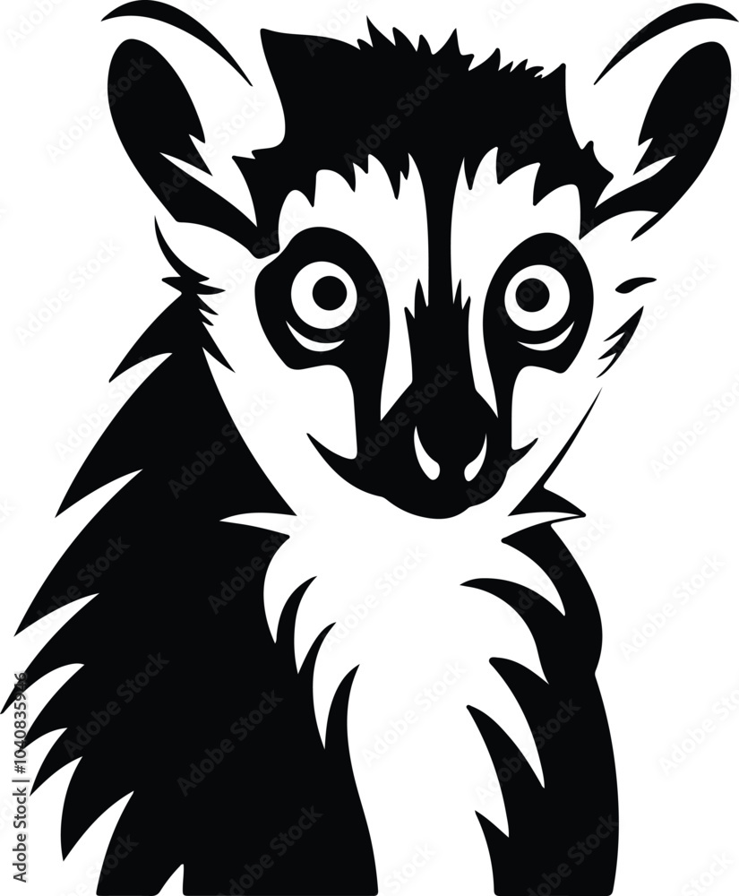 Black silhouette of ring-tailed lemur head Black silhouette of ring-tailed lemur head