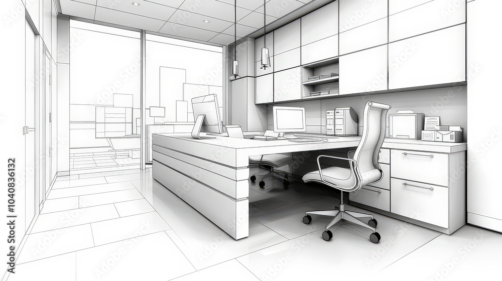 modern clinic office featuring doctors desk, patient chair, and organized storage. sleek design emphasizes functionality and comfort, creating welcoming environment modern clinic office featuring doctors desk, patient chair, and organized storage. sleek design emphasizes functionality and comfort, creating welcoming environment