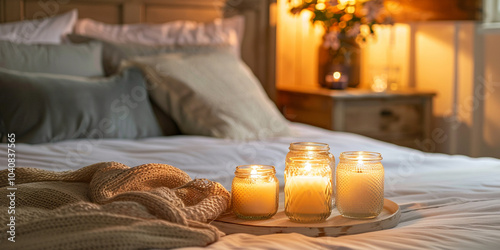 candles on a tray with a blanket

 photo