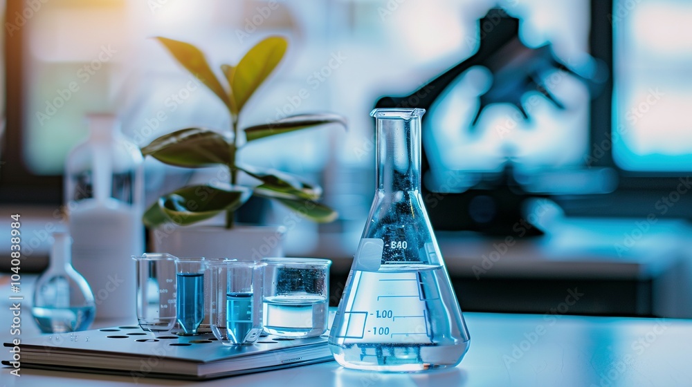 Blue Banner Backdrop: Conducting Experiments with Flasks and Test Tubes Blue Banner Backdrop: Conducting Experiments with Flasks and Test Tubes