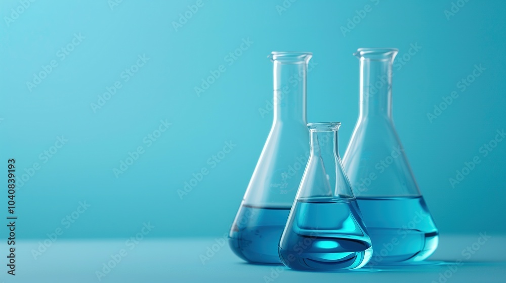 Research Lab Scene: Blue Banner Featuring Flasks and Test Tubes Research Lab Scene: Blue Banner Featuring Flasks and Test Tubes