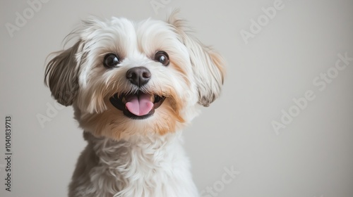 portrait of a happy smiling Shih Tzu dog on a white background