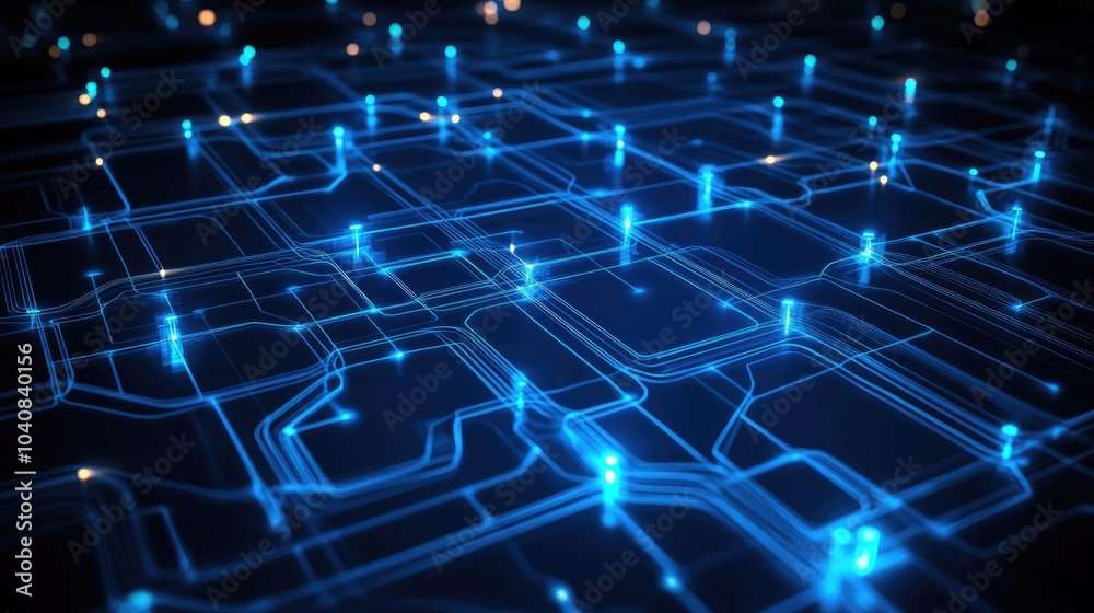 Vibrant Blue Circuit Background with Glow Effects Vibrant Blue Circuit Background with Glow Effects
