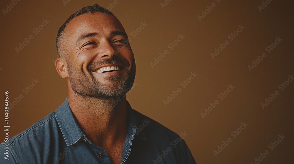 Fototapeta premium Portrait of a happy handsome man in a shirt with laughing
