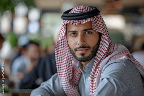 Corporate Meeting of Saudi Arabian Businessmen in Traditional Attire at Office Table