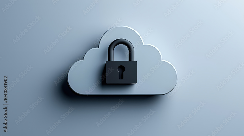 Cloud icon with modern padlock showcasing data security and protection. This represents importance of safeguarding information in digital age, emphasizing privacy and security Cloud icon with modern padlock showcasing data security and protection. This represents importance of safeguarding information in digital age, emphasizing privacy and security