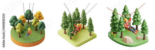 PNG Outdoor Adventure with Zipline and Nature Fun - 3D icons and objects collection, in cartoon style isolated on transparent background