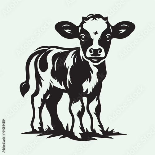 baby cow silhouette vector icon black and white  full body