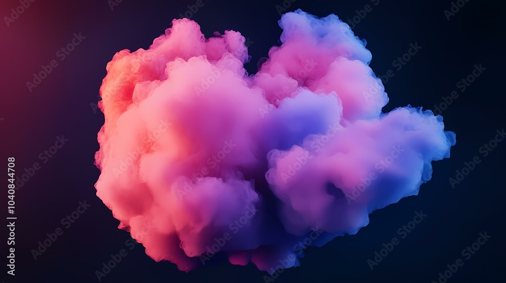 Fototapeta premium A large cloud of pink and blue smoke is illuminated by vibrant lights making it appear to glow.