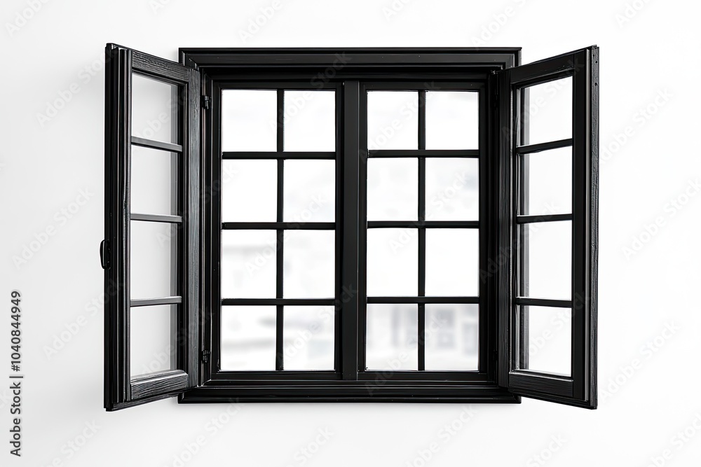 black metallic window frame isolated on white background black metallic window frame isolated on white background