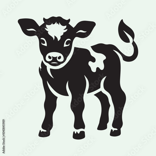 baby cow silhouette vector icon black and white  full body