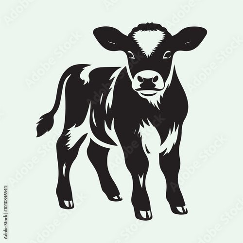 baby cow silhouette vector icon black and white  full body