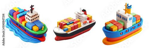 PNG Toy Ships on Water Surface - 3D icons and objects collection, in cartoon style isolated on transparent background