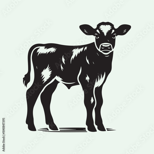 baby cow silhouette vector icon black and white  full body