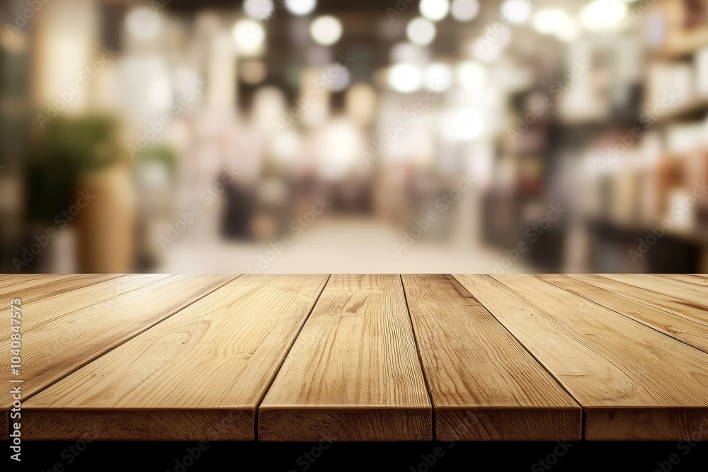 Wooden Tabletop With Blurred Background Of A Coffee Shop. Wooden Tabletop With Blurred Background Of A Coffee Shop.