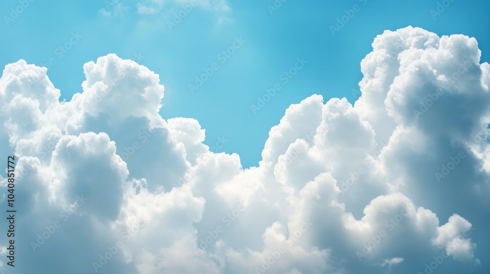 A panoramic view of a bright blue sky with puffy white clouds.