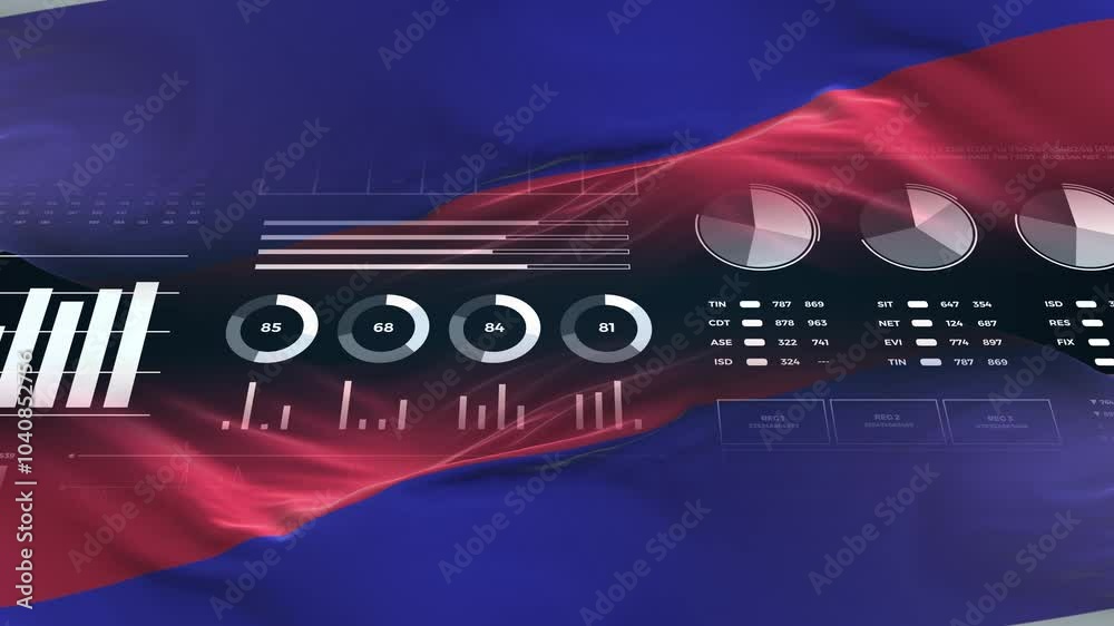 Republic of Srpska flag - Waving flag on report analytics data statement Republic of Srpska flag - Waving flag on report analytics data statement