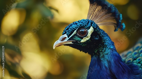 Close-up portrait of a male peacock displaying beautiful plumage- Lincoln, Nebraska, United States of America 