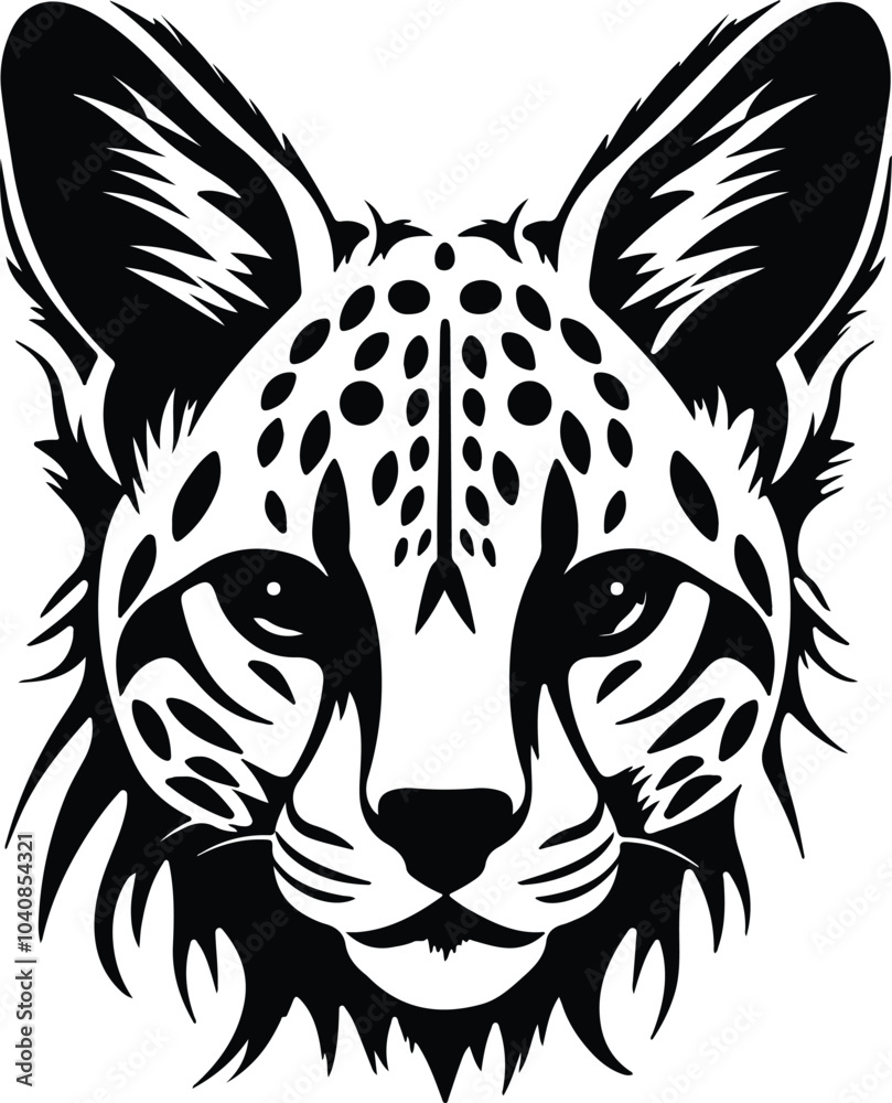 Obraz premium Black silhouette of serval head
