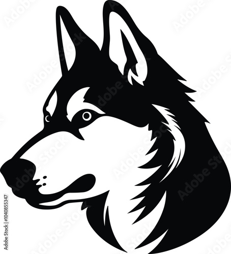 Black silhouette of Siberian husky head