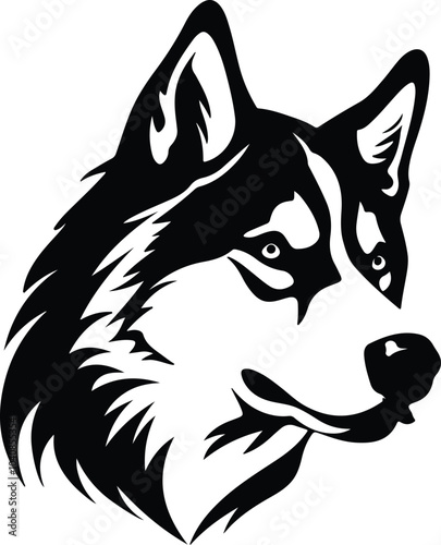 Black silhouette of Siberian husky head