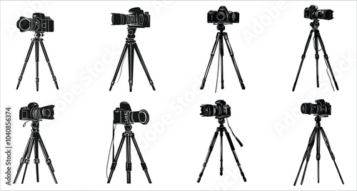 Digital video camera tripod silhouettes. Silhouettes of video camera tripods vector. Camera stand vector silhouettes collection. Abstract tripod silhouettes icon vector design