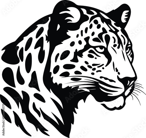 Black silhouette of snow leopard head