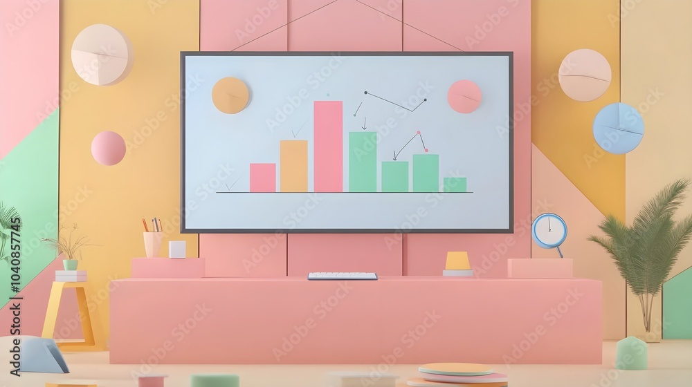 Minimalist Office Desk with Bar Graph and Geometric Shapes Minimalist Office Desk with Bar Graph and Geometric Shapes