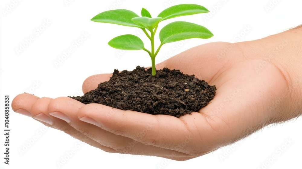 Hand Holding Small Plant Sprout in Soil Growth Nature Sustainability Hand Holding Small Plant Sprout in Soil Growth Nature Sustainability