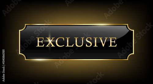 Exclusive label, Golden and Luxury banner or premium VIP Member sticker, Vector Button glossy. Certificate label and tag with shiny and Glitter on black badge ,isolated on dark background