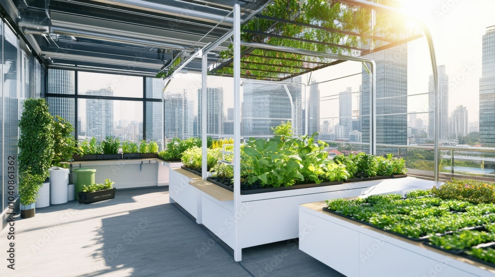 A high-tech AI-powered smart greenhouse system for urban agriculture, modern urban rooftop with integrated sensors and controls for optimizing plant growth and climate, Smart Greenhouse style A high-tech AI-powered smart greenhouse system for urban agriculture, modern urban rooftop with integrated sensors and controls for optimizing plant growth and climate, Smart Greenhouse style
