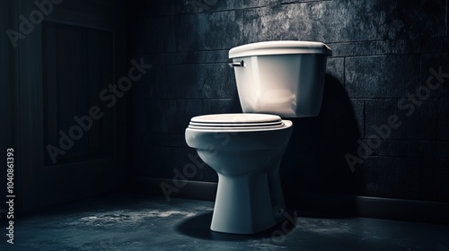 Toilet in moody dark bathroom	
