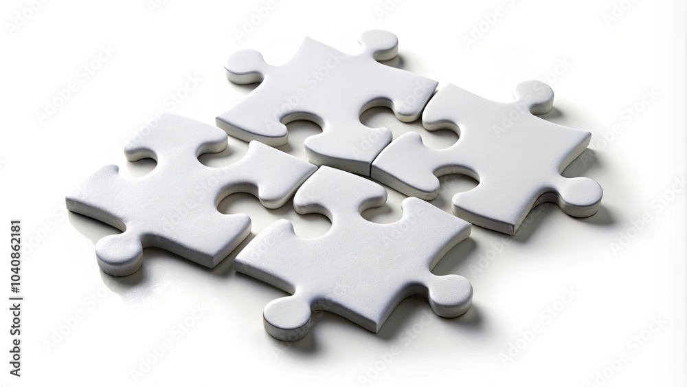 Fototapeta premium Interlocking White Puzzle Pieces Forming a Partial Solution