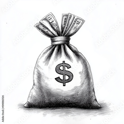 Money Bag Sketch with Dollar Sign	 photo