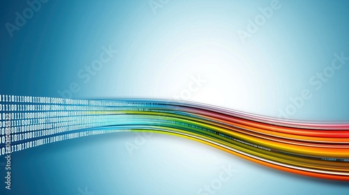 Colorful wave of numbers and letters. The numbers and letters are in a rainbow of colors. The image is abstract and has a futuristic feel to it