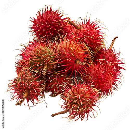 "Juicy Tropical Rambutan Delight: Freshly Harvested and Isolated on Transparent Background"
