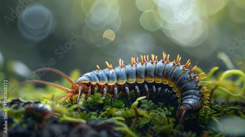 An exotic caterpillar with striking yellow and black colors, photo