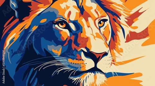 Majestic Lion Silhouette in Dual-Tone Art: A Stunning Two-Color Illustration Featuring a Powerful Lion in the Background, Showcasing Strength and Simplicity with Contrasting Colors in Minimalist  photo