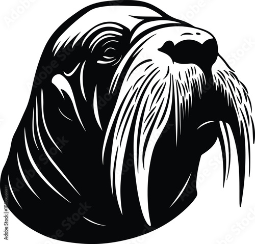 Black silhouette of walrus head