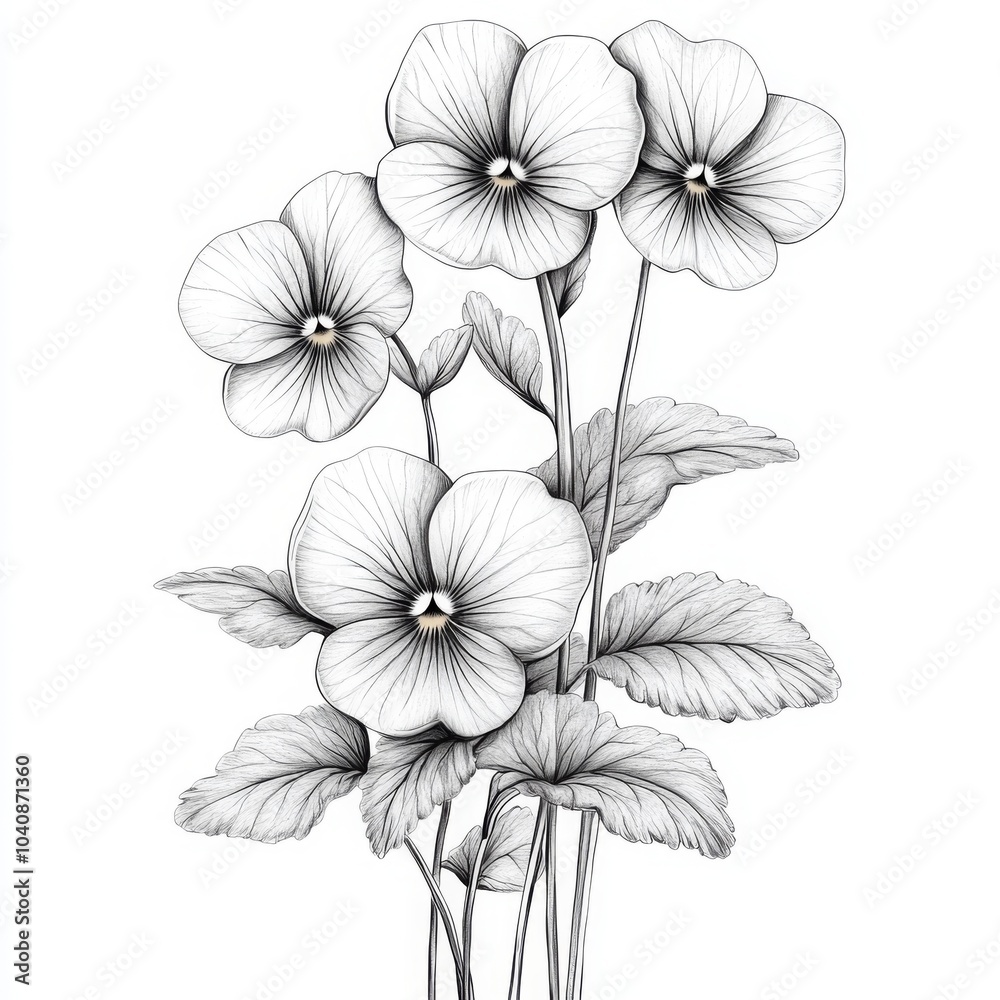 Detailed Black and White Line Drawing of Flowers Detailed Black and White Line Drawing of Flowers