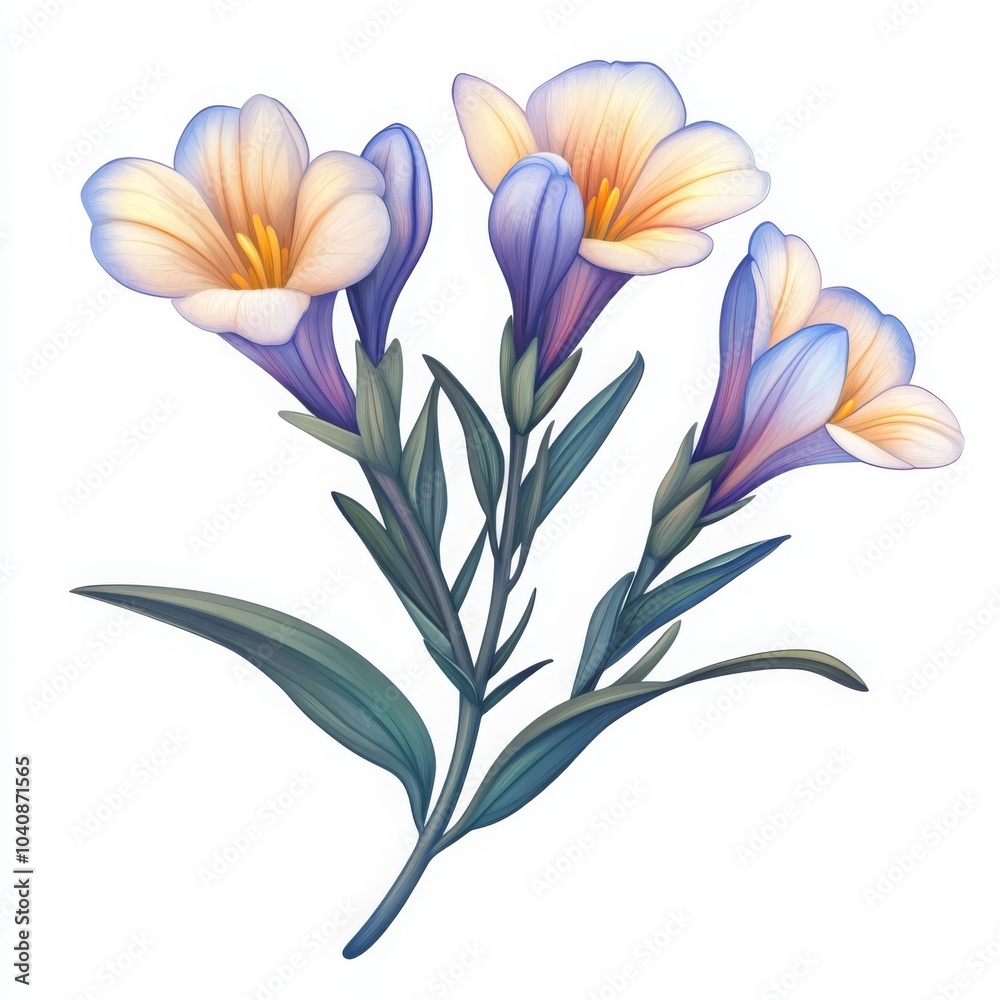 Detailed Illustration of a Freesia Flower Detailed Illustration of a Freesia Flower