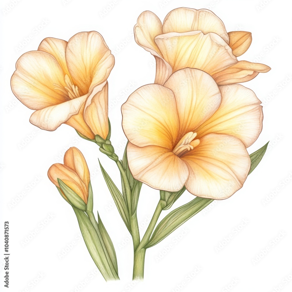 Detailed Illustration of a Freesia Flower Detailed Illustration of a Freesia Flower