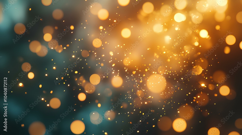 A shimmering background of golden and turquoise bokeh dots, creating a festive and magical atmosphere. A shimmering background of golden and turquoise bokeh dots, creating a festive and magical atmosphere.