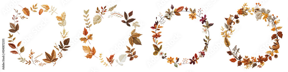 Autumn embroidery png cut out element set Autumn embroidery png cut out element set